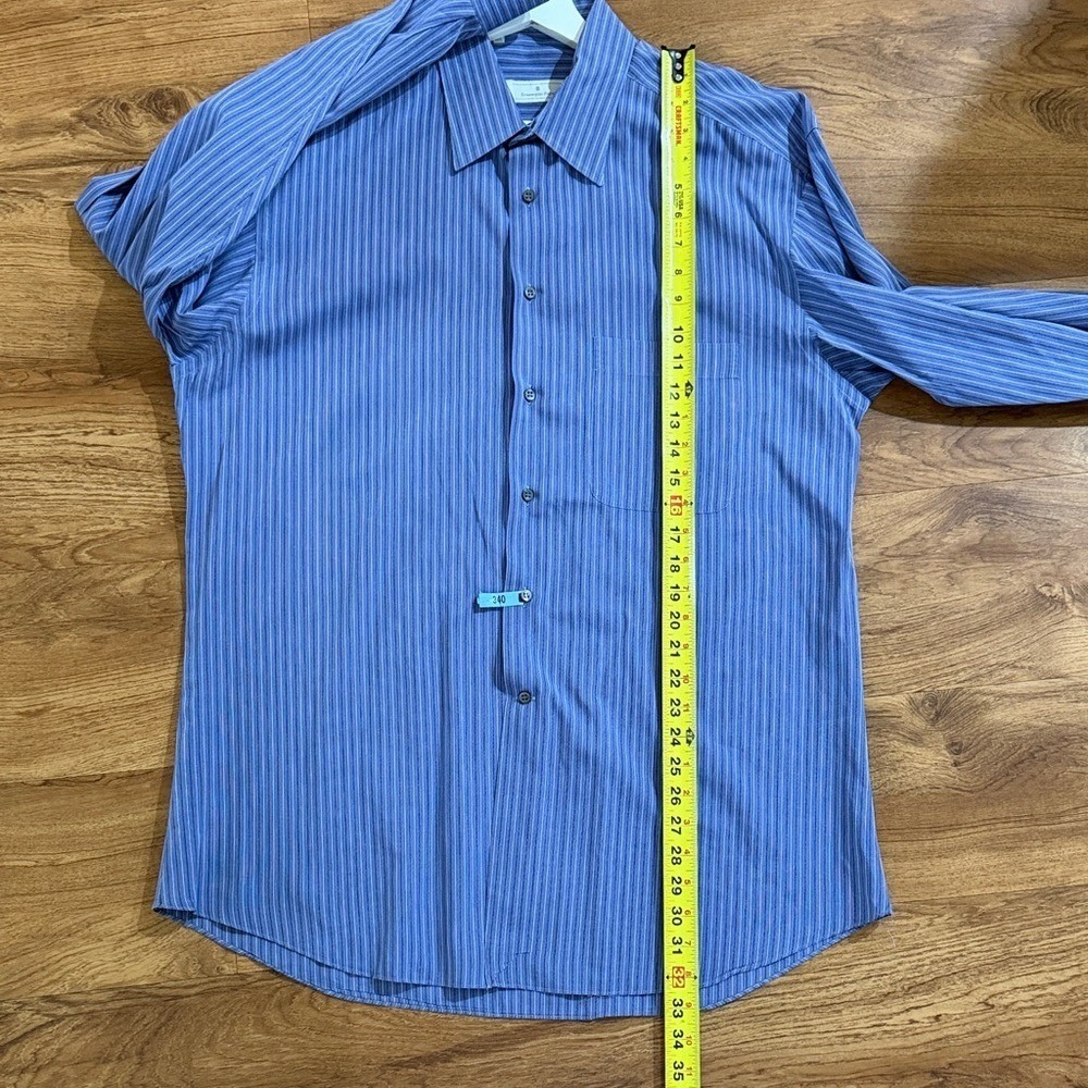 Ermenegildo Zegna Mens Blue White Striped Cotton Dress Shirt 16.5 42 Spain - Picture 9 of 14